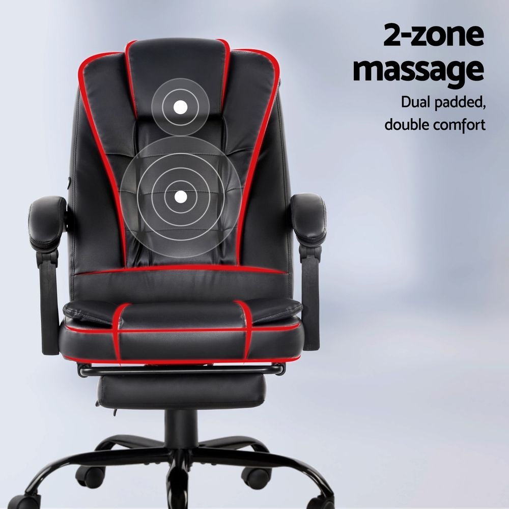 Artiss 2 Point Massage Office Chair PU Leather Footrest Black — image 4