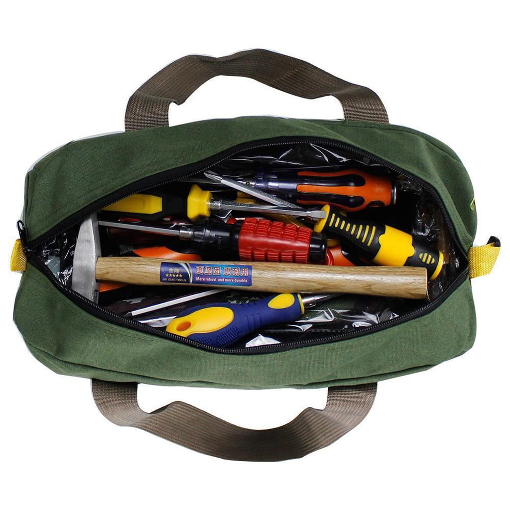 2 Pieces Heavy Duty Canvas Tool Bags with Hard Waterproof Bases, Wide Mouth Carry Totes for Tools, 40 x 22 x 15 cm, Green โ image 5