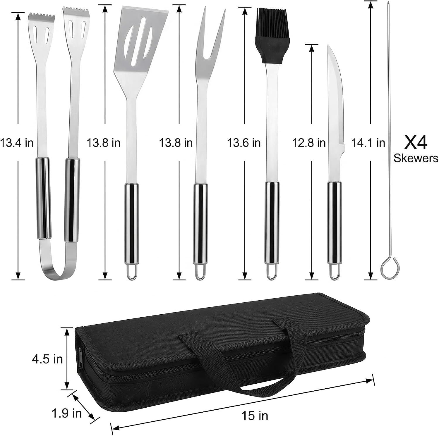 9-Piece BBQ Grill Tool Set, Stainless Steel with Storage Bag,Very suitable for camping, backyard gatherings, outdoor barbecues โ image 3