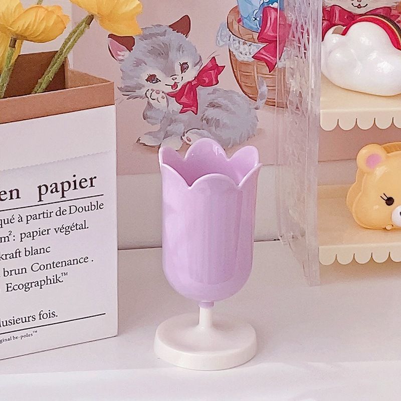 Pen Holder Tulip Shape Innovative Vintage Photo Props Large Capacity Pencil Holder for Office Study Room Home Purple โ image 5