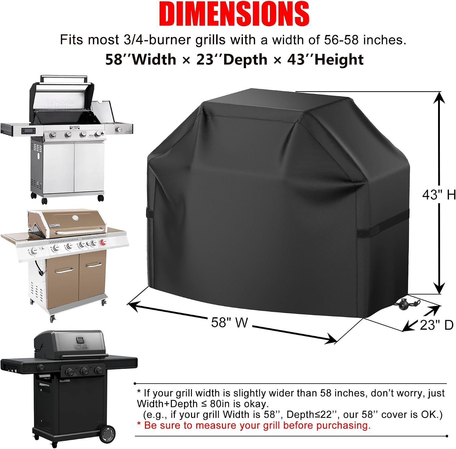 Waterproof BBQ Grill Cover for Outdoor Gas Grills, Rip-Resistant UV-Resistant Barbecue Cover with Adjustable Hem and Straps, Black, 147 cm — image 2