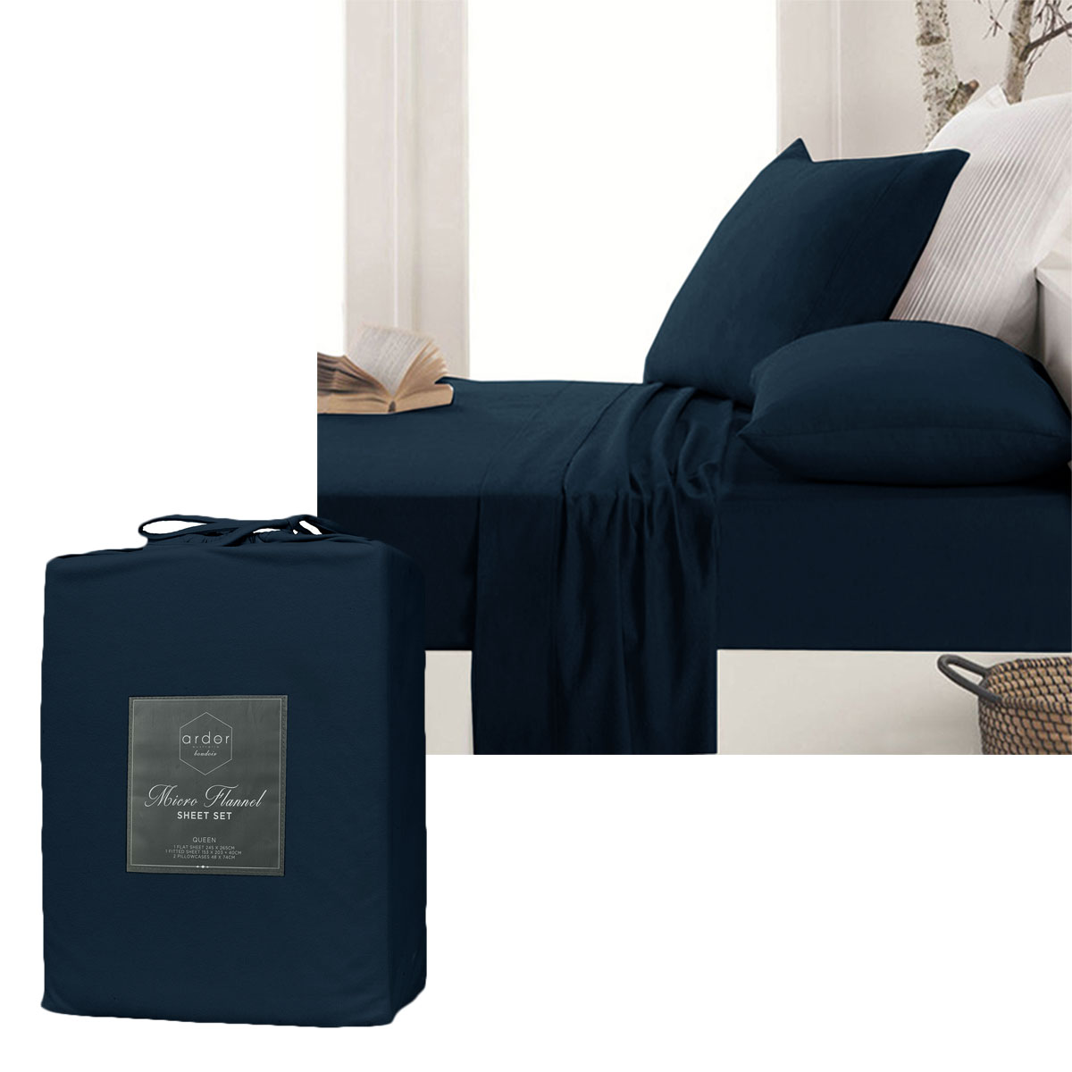 Ardor Micro Flannel Sheet Set Navy Mega King โ image 2