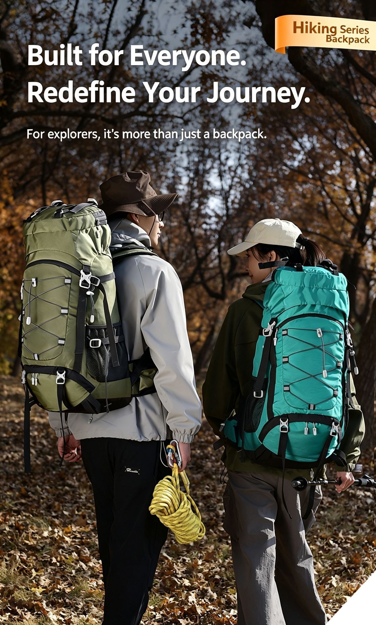 Spacious Nylon Trekking Rucksack 60L Orange,Expandable Backpack With Rain Cover,Suitable for Camping Hiking & Weekend Trip,Christmas Halloween Outdoor Activity — image 5