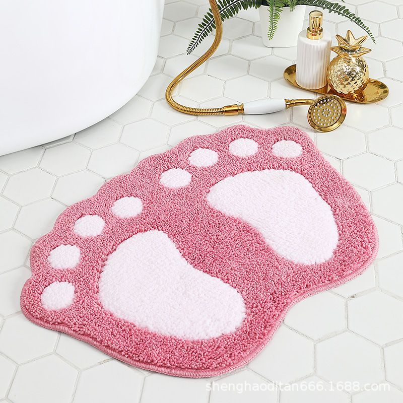 Faux Wool Bathroom Mat Super Absorbent Mat Paw Shaped Mat Non Slip Mat Machine - Pink - Size 60-90cm