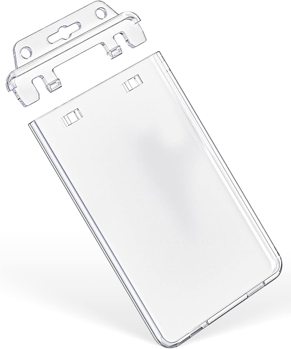 2 Pack Permanent Locking ID Badge Holder for Less Frequently Used Cards Vertical Hard Plastic Case Clear Card Protector Pouch for Passes Access Cards Student