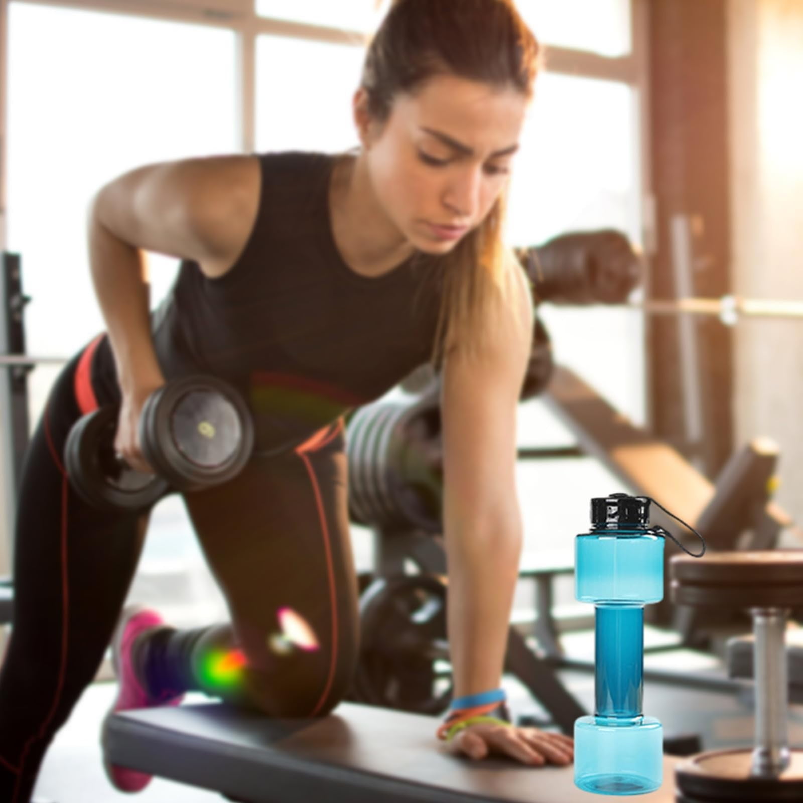 Portable Kettle, Water Bottle Multifunctional Water Bottle Dumbbell Shaped Drinking Bottles Leakproof Bottle Drinking Bottle for Gym School Cycling Outdoor — image 6