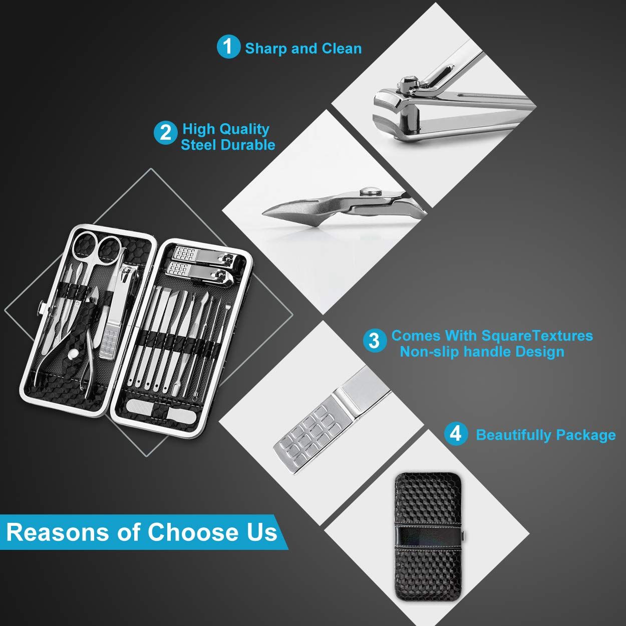 Nail Clippers Set Fingernail and Toenail Clipper Cutters, Manicure Pedicure Kit -18 Pieces Stainless Steel Professional Grooming — image 5