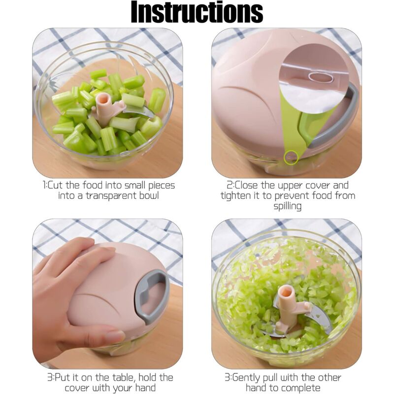 Manual Onion Chopper, 3-Blade Garlic Press, For Onion Salad, Pesto, Parsley, Sausage/Nut Cutting Machine, Vanilla, Baby — image 3
