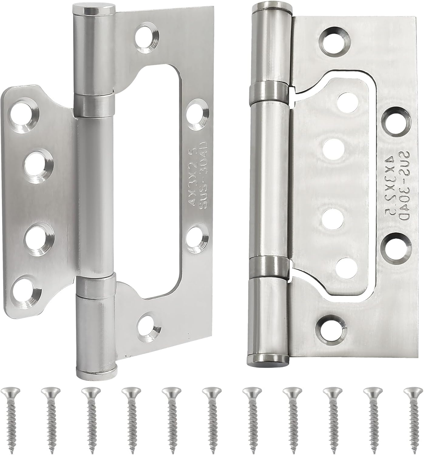 6 Pack Silver Non Mortise Door Hinges, 4"x3" Stainless Steel Bifold Door Hinges Thicken Heavy Duty Interior Gate Hinges with Mounting Screws â image 2