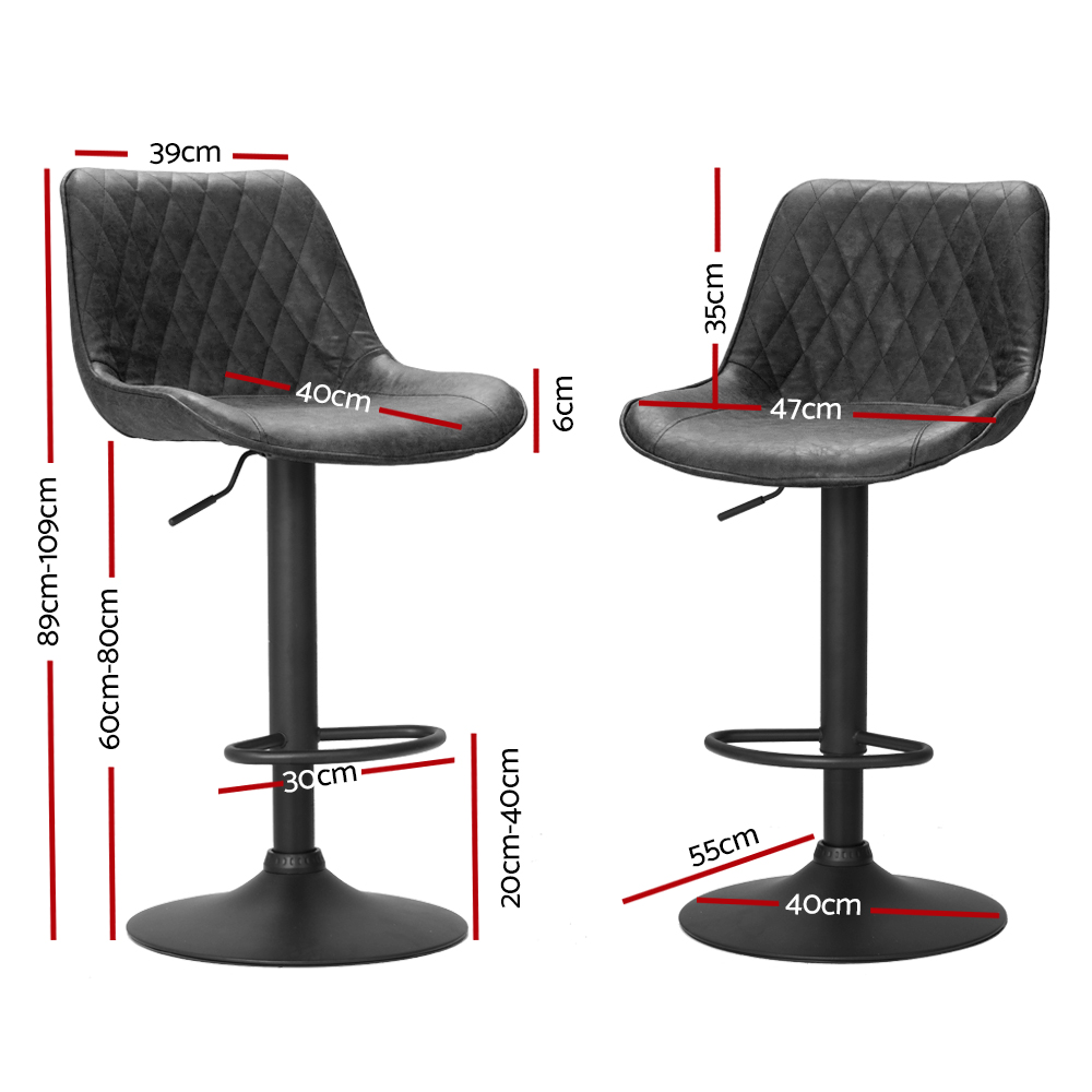 Artiss 2x Bar Stools Gas Lift Vintage Leather Black — image 2