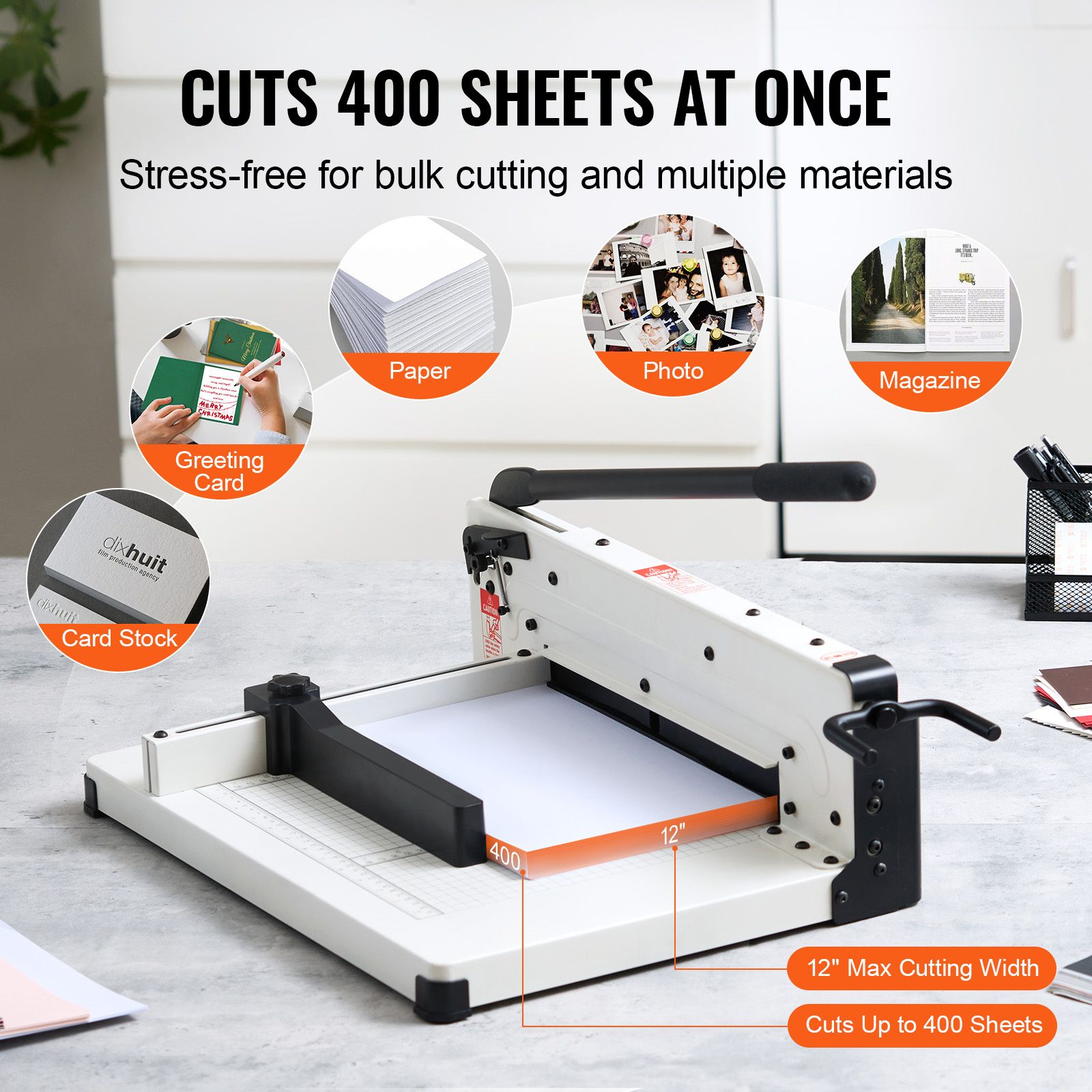 Heavy Duty Paper Cutter, 304.8 mm Industrial Commercial Guillotine Paper Cutter for A4 Paper, 400 Sheet Capacity, Solid Steel Construction, Stack Paper Trimmer — image 3