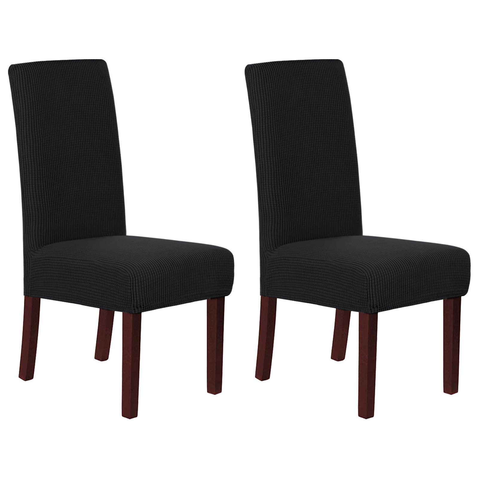 Stretch Full Cover Chair Cover 6-Pack - Waterproof Anti-Slip Elastic Seat Protector for Dining Room Hotel - Thick Warm Waffle Texture - Black (6-Pack) — image 2