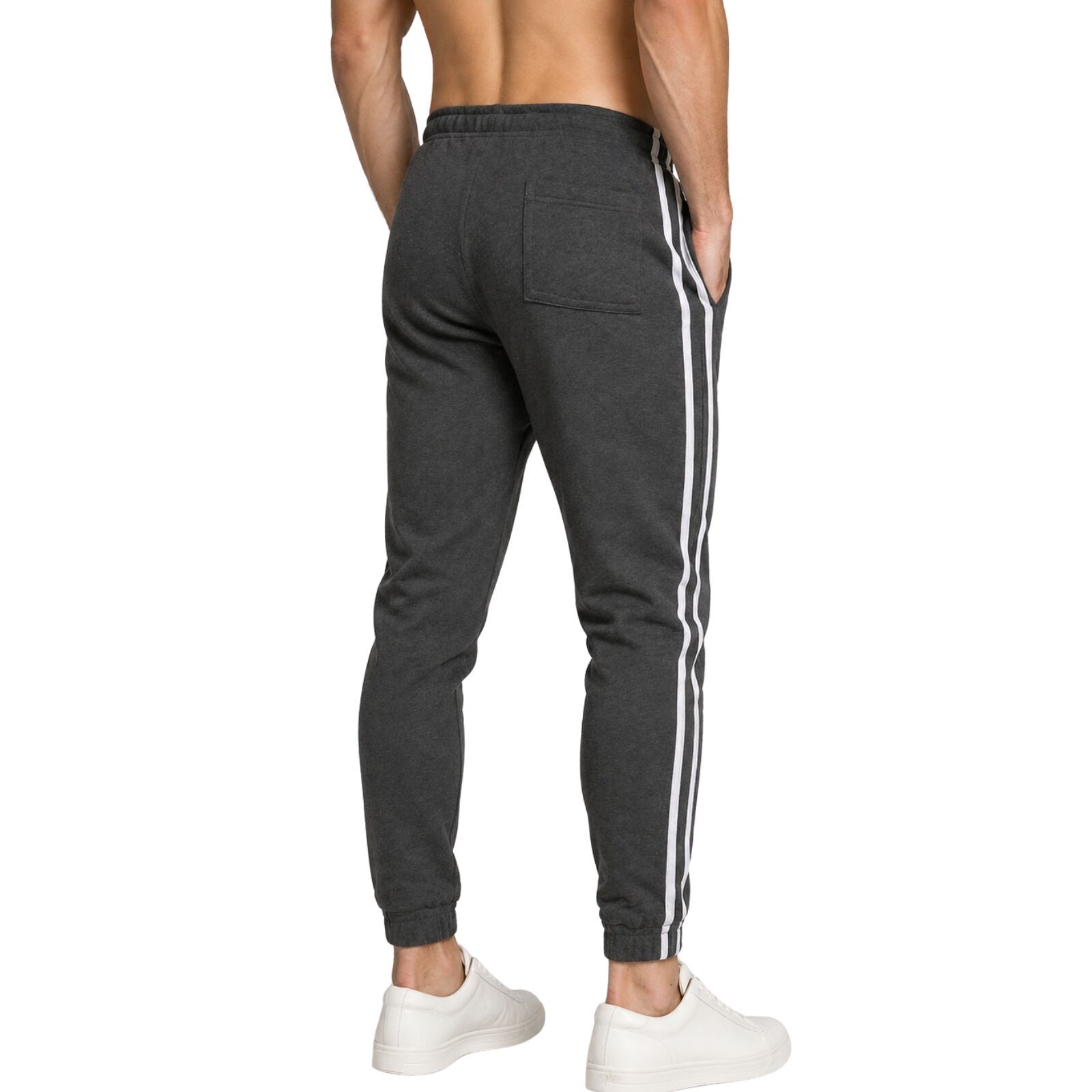 Mens Fleece Track Pants Skinny Joggers Slim Fit Sweatpants Gym - Charcoal Marle โ image 6