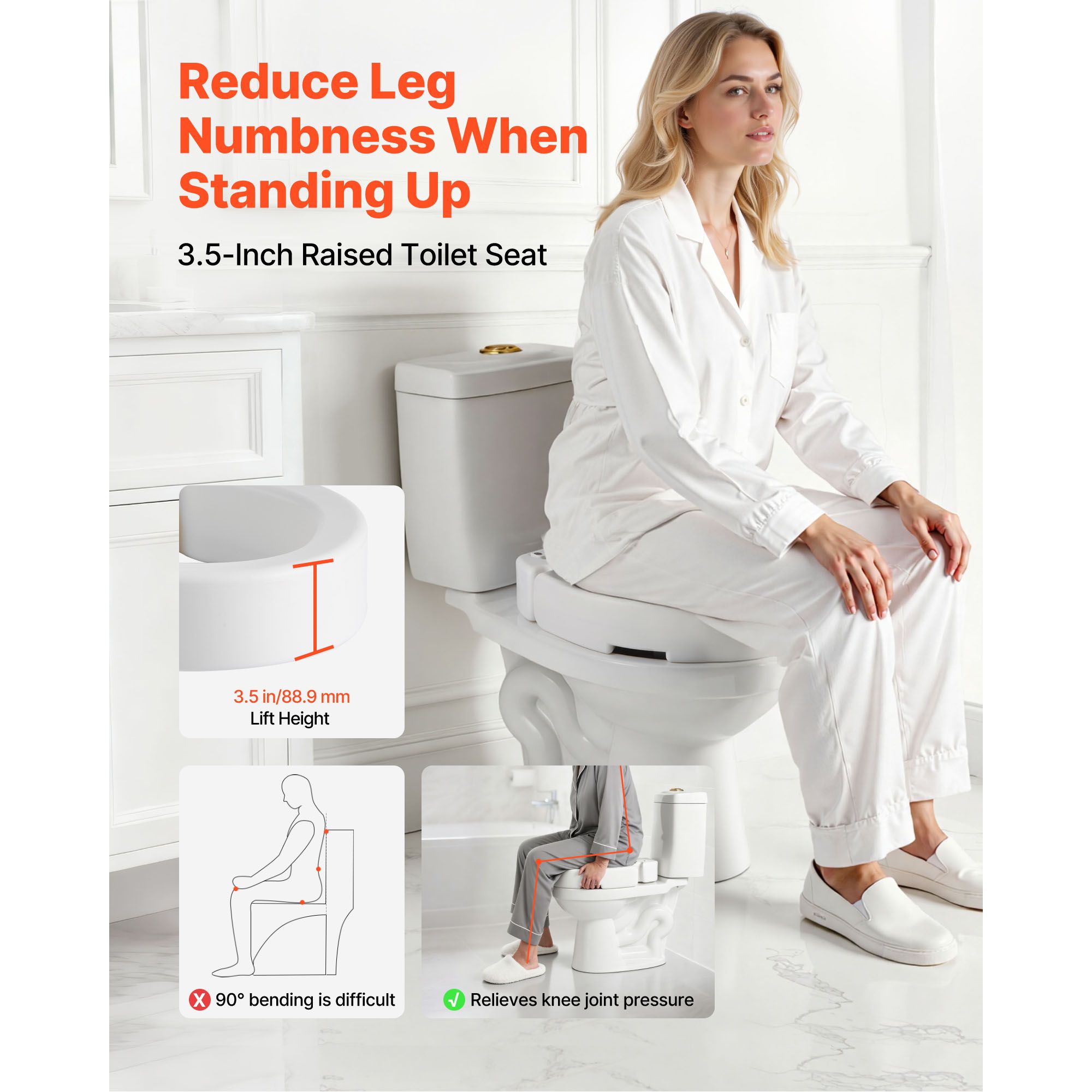Raised Toilet Seat, 136.1 kg Load Capacity, 88.9 mm Lift Height, Commode Elevated Toilet Seat Riser with Enlarged Opening for Seniors, Elderly, Handicap — image 2