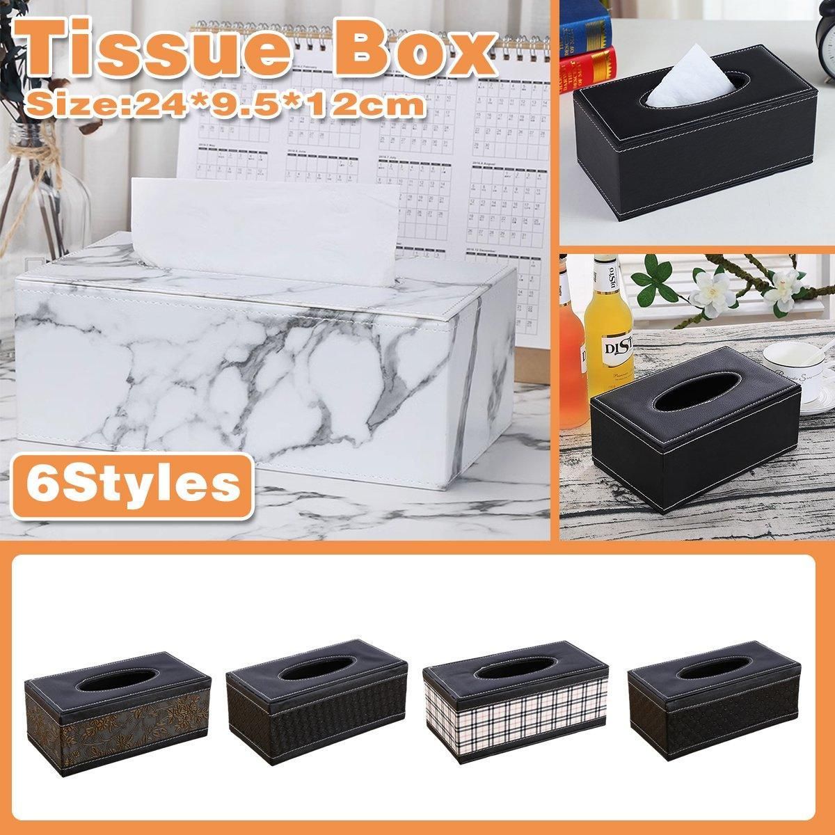 High-End PU Leather Tissue Box Holder for Hotel Home Office Decor Elegant Design - Black Woven Pattern — image 2
