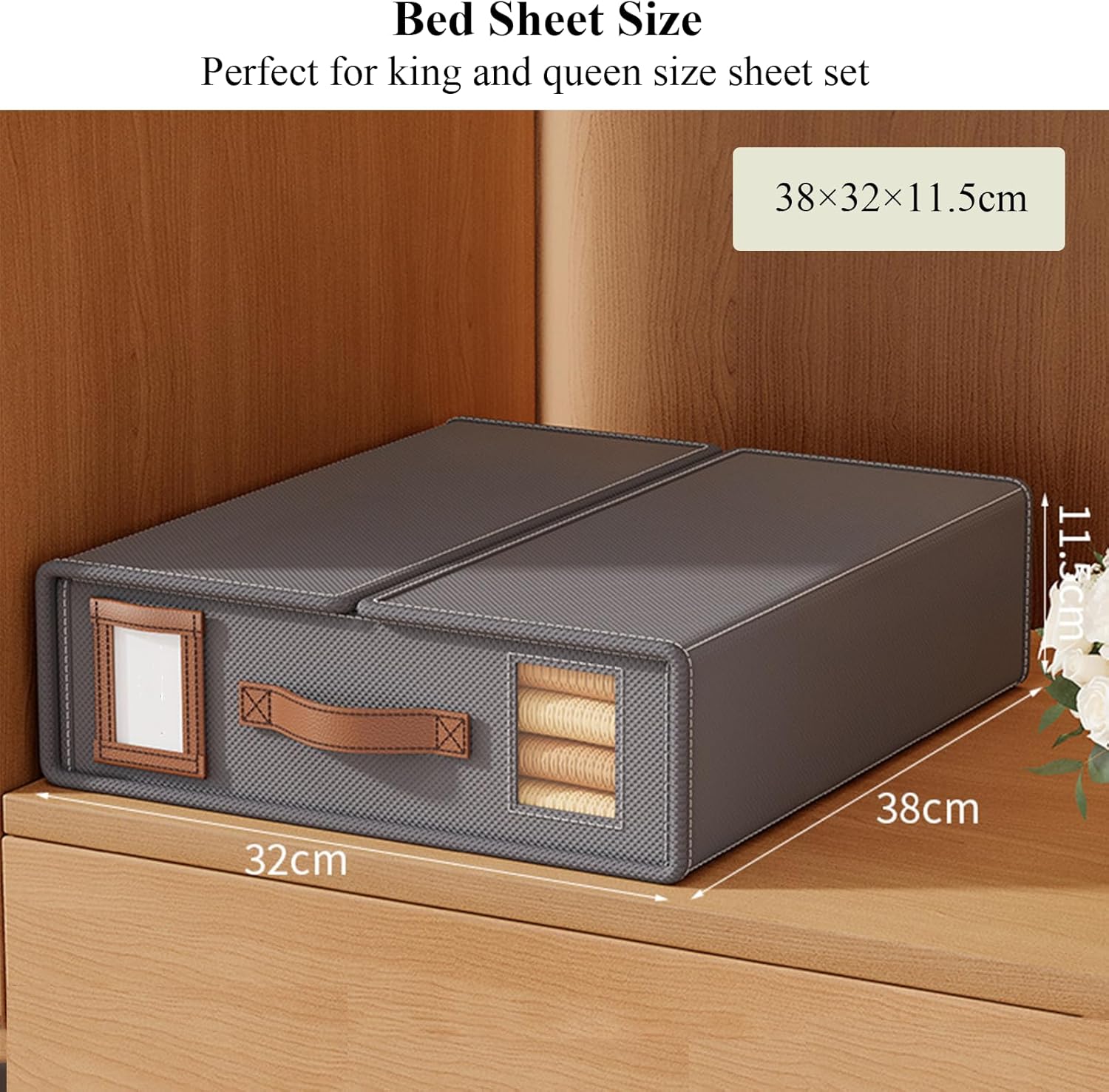 CARLA HOME Bed Sheet Organizer Set of 4 with Handle & Window for Covers, Pillowcases, Blankets, Clothes & Sheets (Grey) — image 2