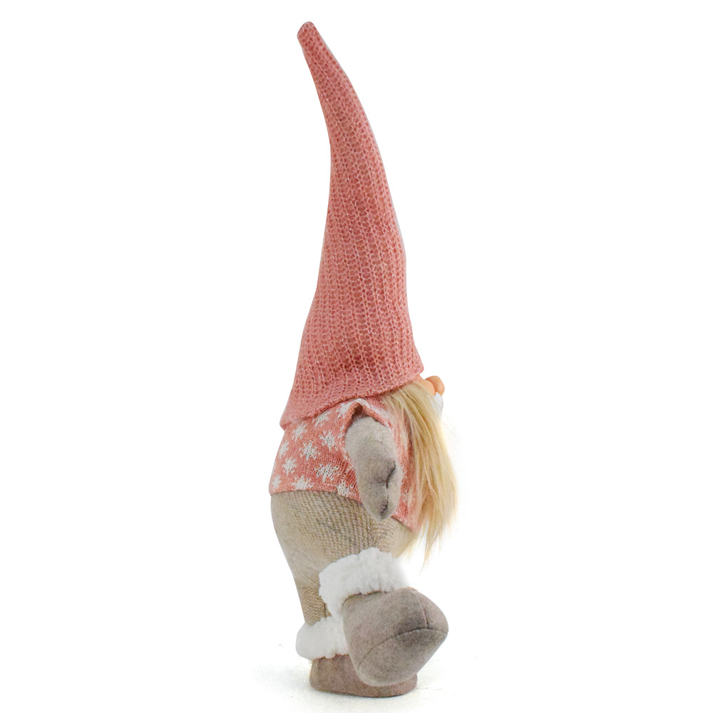 Pink Hat One-Legged Standing Christmas Gnome - Santa & Rudolph Plush Faceless Dwarf Figurine โ image 3