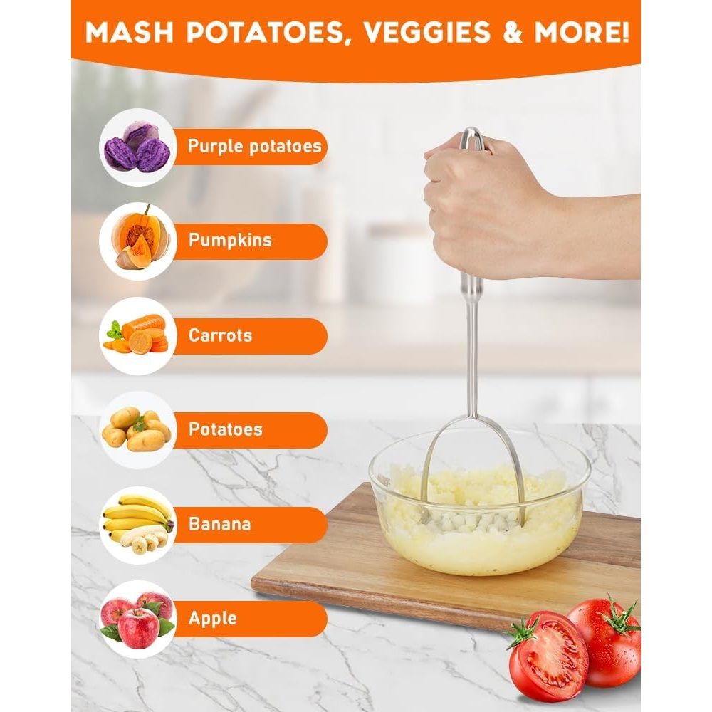 Potato Masher, Dual Arc for Easy, Labor-Saving Mashing, 304 Stainless Steel, Sturdy and Durable One-Piece Potato Press, Dishwasher Safe, for Potatoes and More — image 3