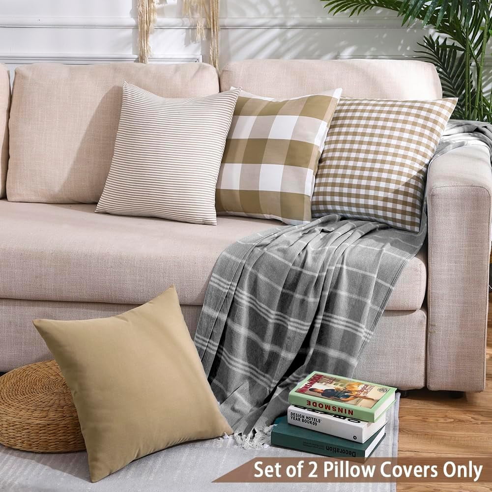 Light Blue Farmhouse Buffalo Plaid Pillow Covers 18x18 Set of 2 Patio Outdoor Decor Neutral Checkered Pillow Covers 18 x 18, Blue and White Gingham Plaid — image 2