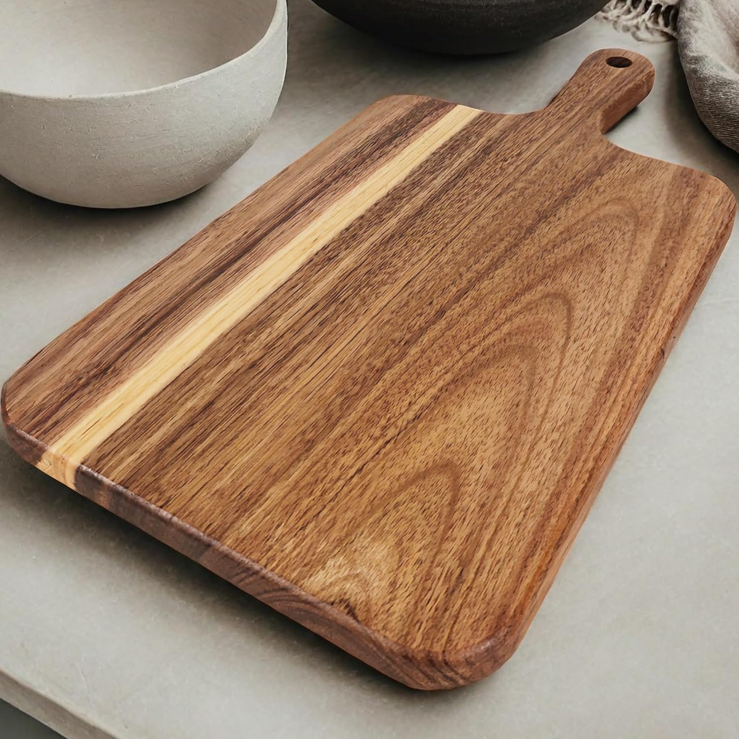 Acacia Wood Cutting Board with Handle, Wooden Cutting Boards, Chopping Board, Charcuterie Board, Serving Board for Cheese, Bread, Pizza, Vegetables & Fruits — image 6