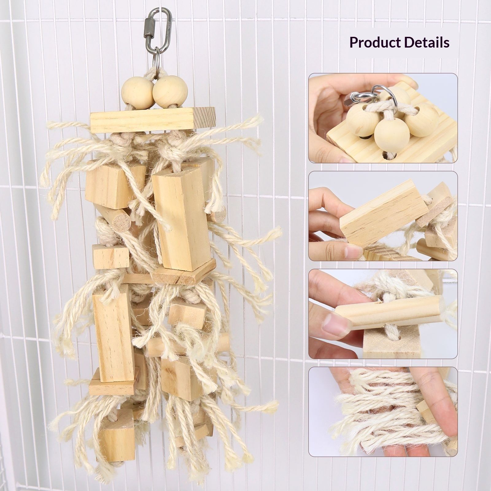 Blocks Natural Wood Large Bird Toy - Parrot Toys - Bird Toys for Parrots, Cockatoos, Macaws, Large Birds(log) — image 3