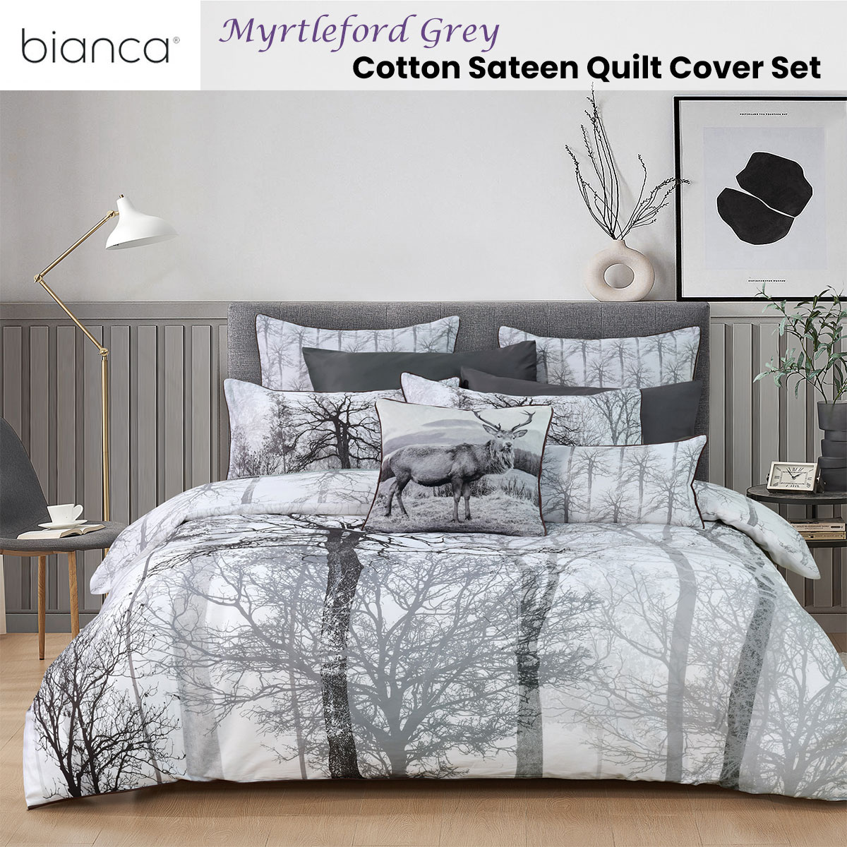 Bianca Myrtleford Grey Cotton Sateen Quilt Cover Set Super King — image 2