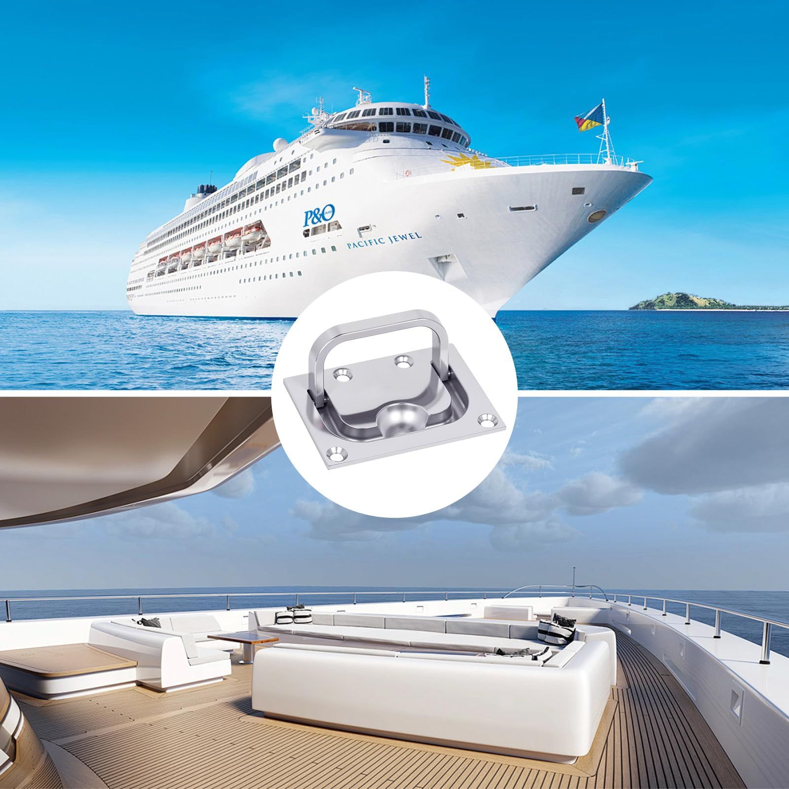 316 Stainless Steel Hatch Pull Flush Lift Boat Ring Hatches Pull Handle with Mount Screws for Boat Deck Hatch Handle and Home Furniture Recessed Handle etc — image 2