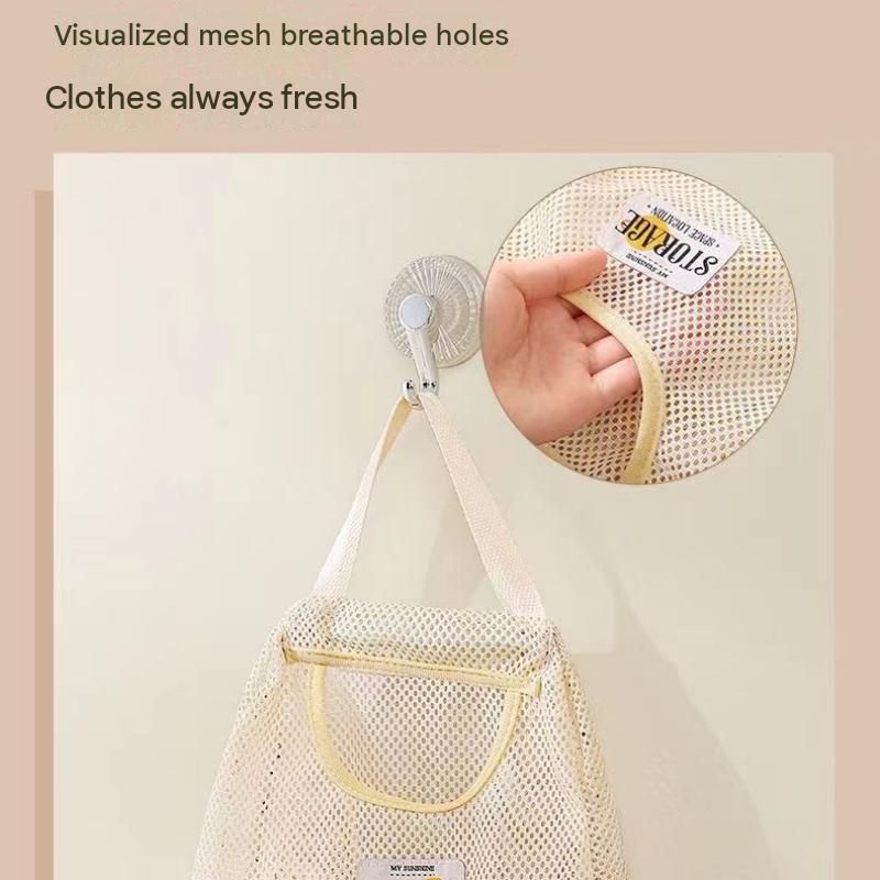 3 pcs Beige Hanging Mesh Storage Bag - Breathable Canvas Organizer for Socks and Underwear - Space Saving Wall Mount Design, Washable and Durable for Wardrobe — image 4