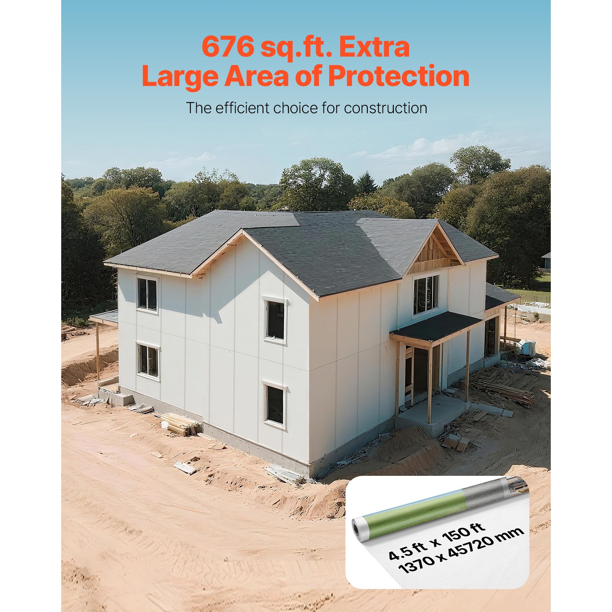 House Wrap, 1.37 x 45.72 m, 0.13 mm Thick Vapor Barrier, Heavy Duty Plastic Sheeting for Tear-resistant, Drop Cloth Vapor Barrier Covering for Residential & — image 2