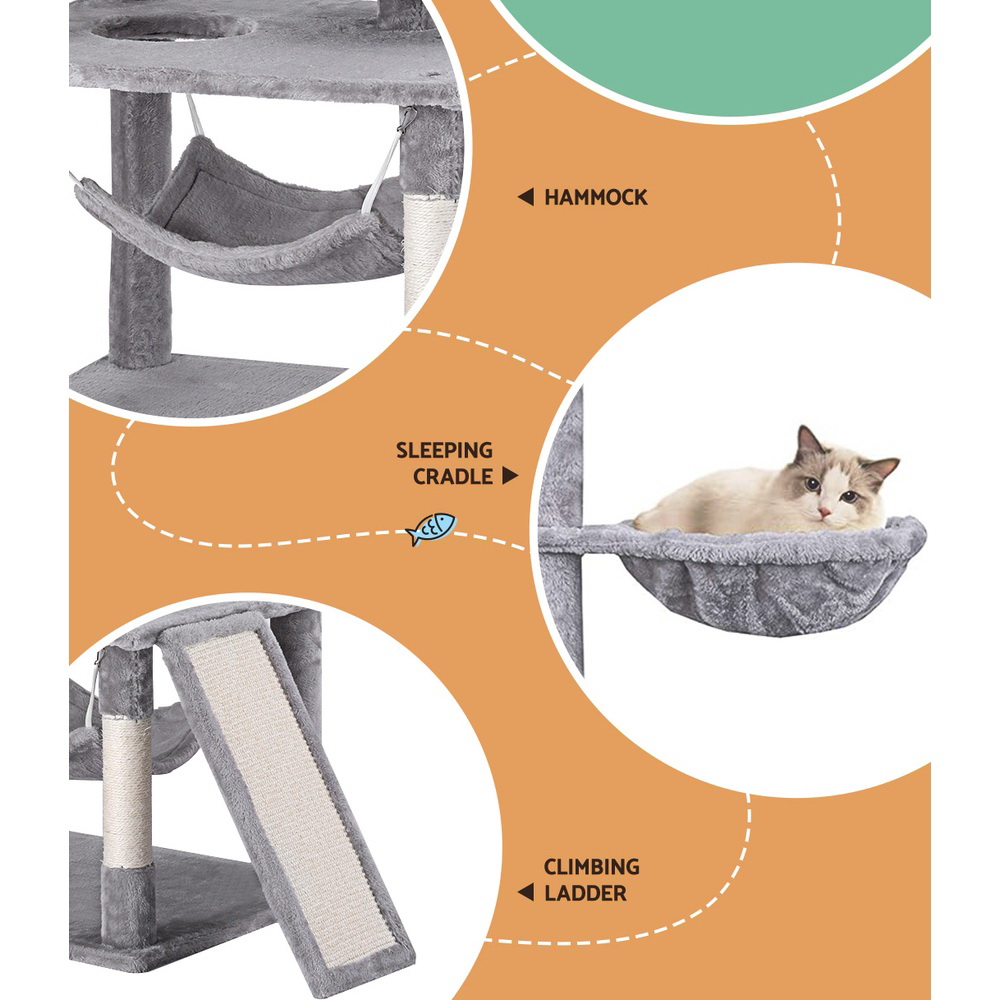 i.Pet Cat Tree Tower Scratching Post Scratcher 161cm Condo House Trees Grey โ image 5