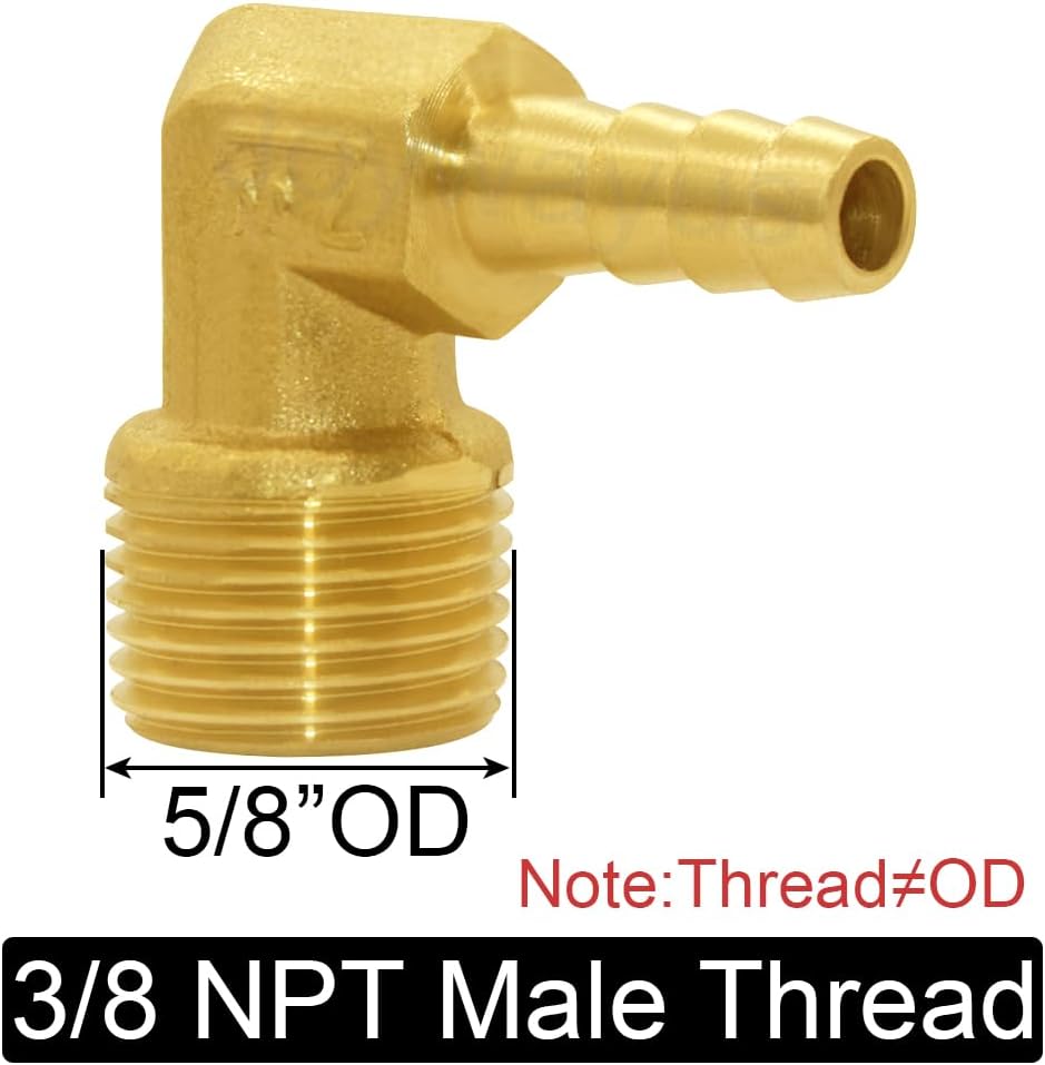 Brass Hose Fitting,90 Degree Elbow,1/4" Barb x 3/8" NPT Male Pipe Water/Fuel/Air (Pack of 2) — image 2