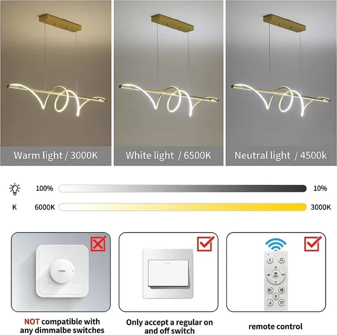 BAMDECOR A202 Modern LED Linear Pendant Lights with Dimmable LED 180cm-Gold — image 4