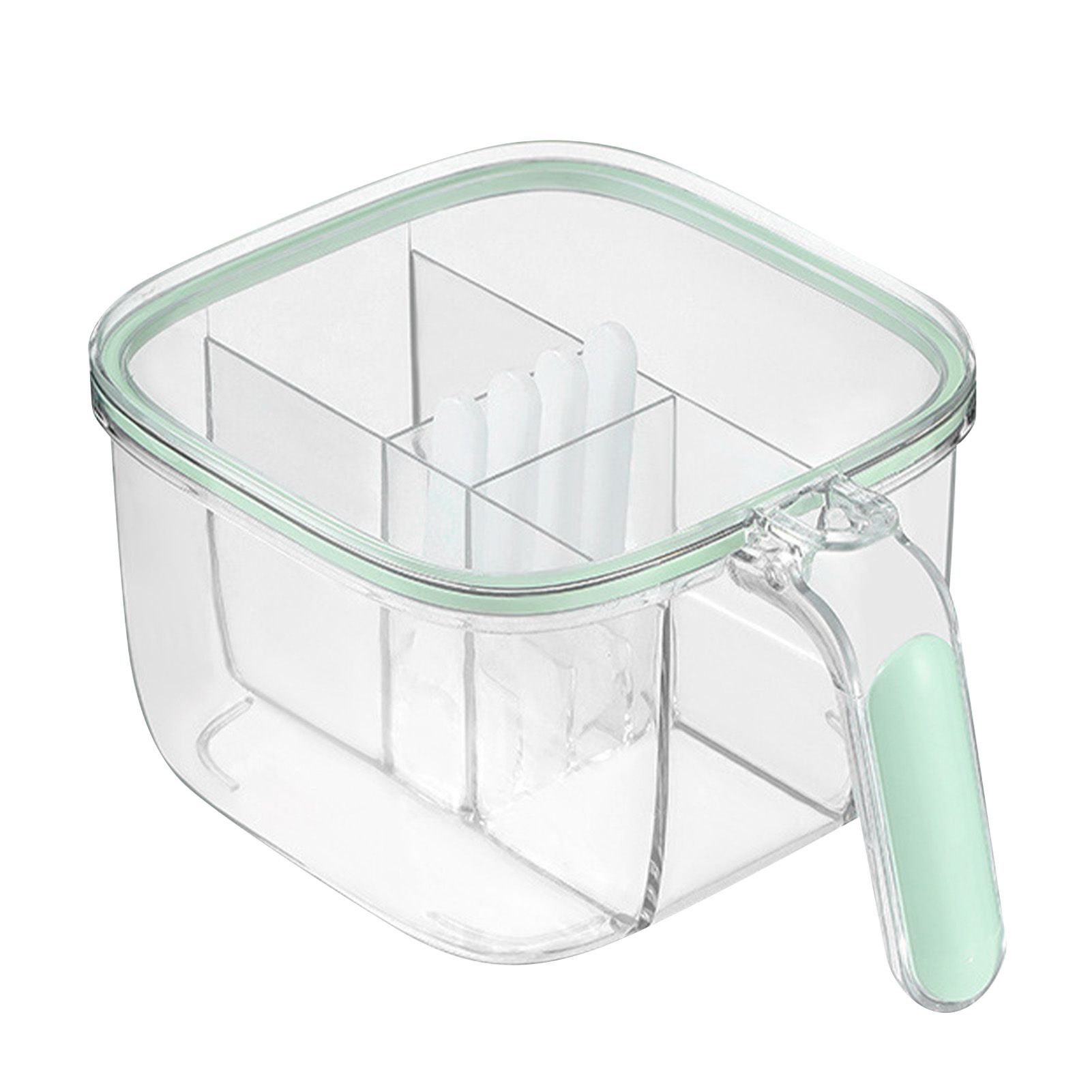 Seasoning Box 4 Compartments Transparent Window Strong PET Seasoning Jar with 4 Spoons for Home Kitchen Cooking Light Green โ image 2