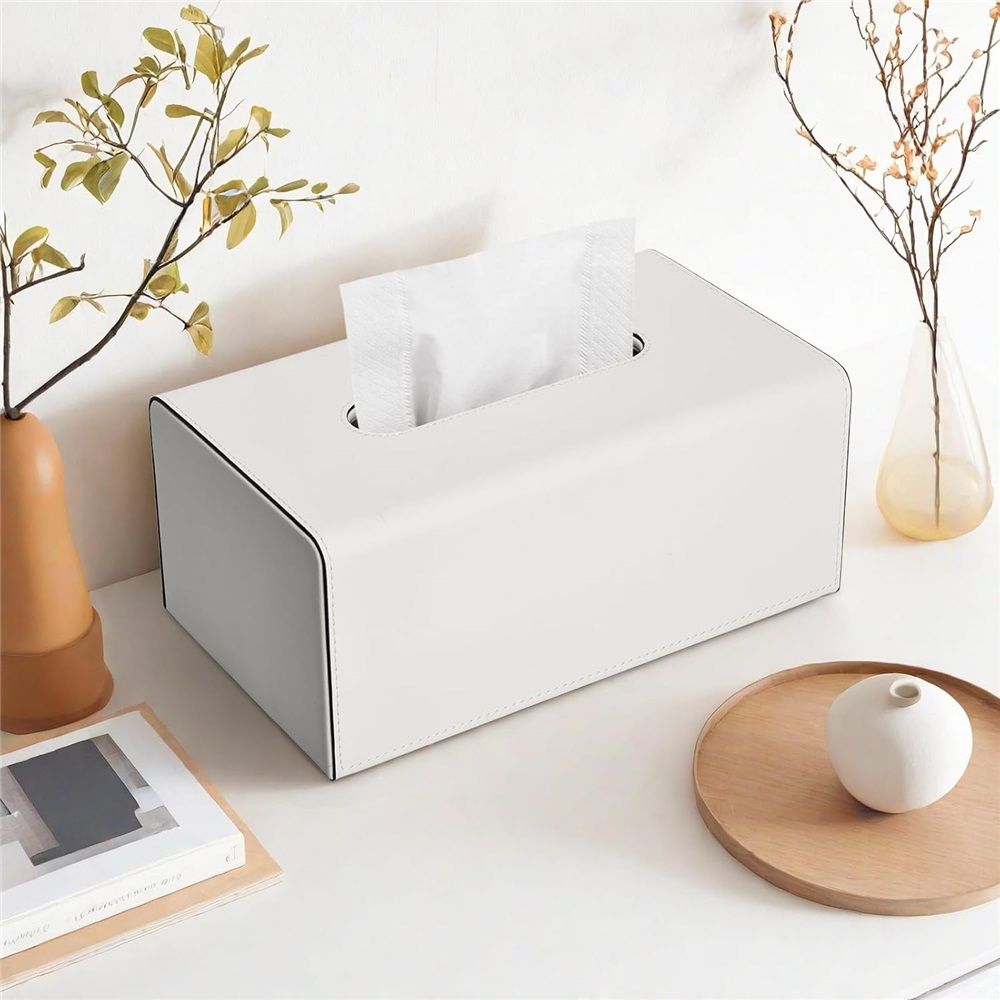 Tissue Box Cover, PU Leather Rectangular Tissue Box Holder with Magnetic Bottom Cover for Facial Tissues/Napkins, Office & Living Room Decor Box for Standard โ image 3