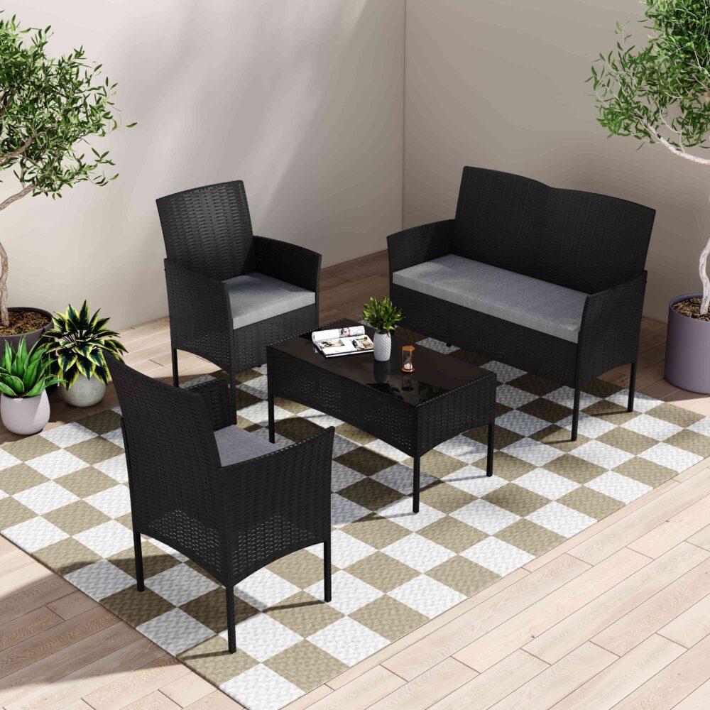 4 Seater Wicker Outdoor Lounge Set-Black โ image 2