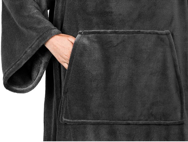 Winter Cozy Warm Loungewear Gift Set – 170 × 200CM Navy Blue Flannel Fleece Wearable Blanket with Adjustable Sleeves Large Front Pocket and Back Velcro — image 5