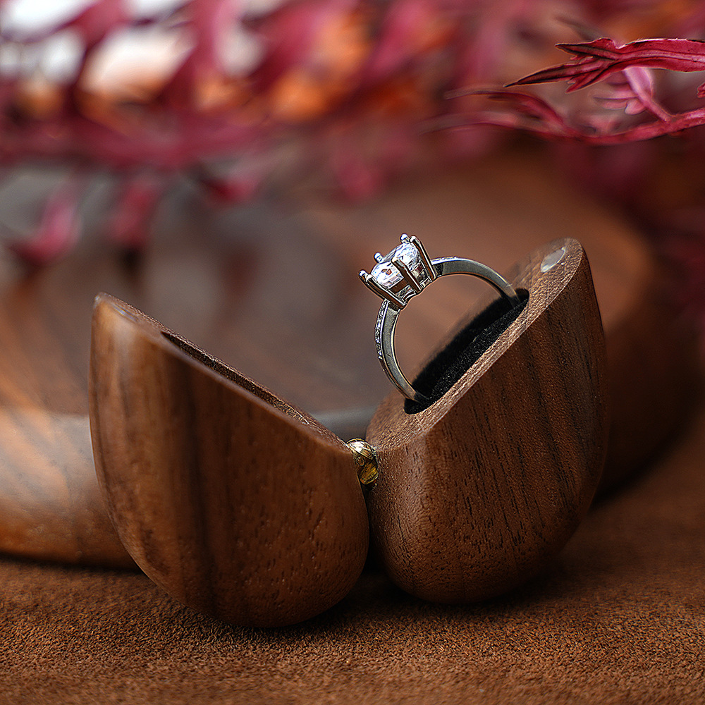 Brown Elegant Walnut Wood Heart Ring Box - Magnetic Closure for Proposal, Engagement & Wedding Jewelry โ image 5
