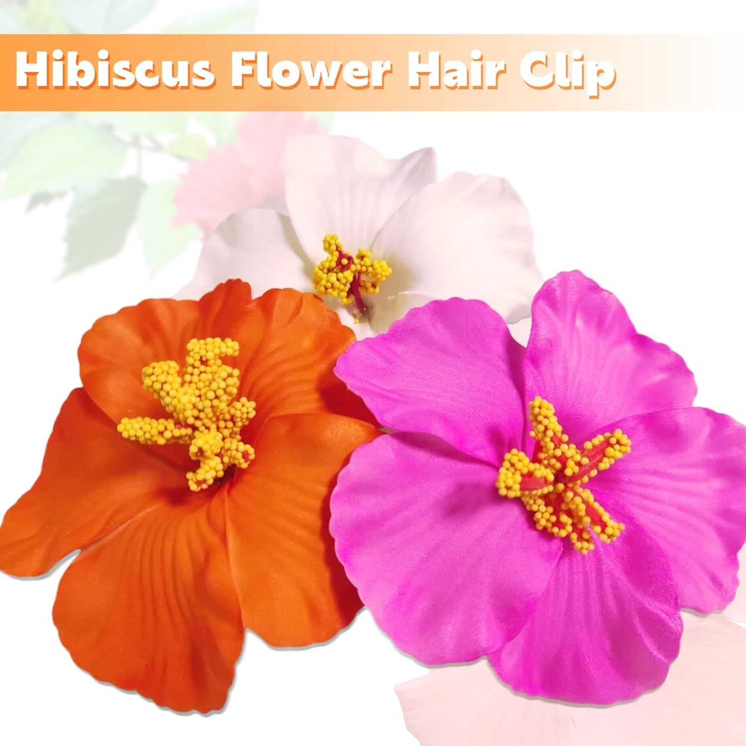3 Pack Hawaiian Flower Hair Clips, 3.5" Tropical Plumeria Hibiscus Flower Hair Clip for Women, Hibiscus Hair Clips for Beach, Luau, Wedding Accessories — image 3