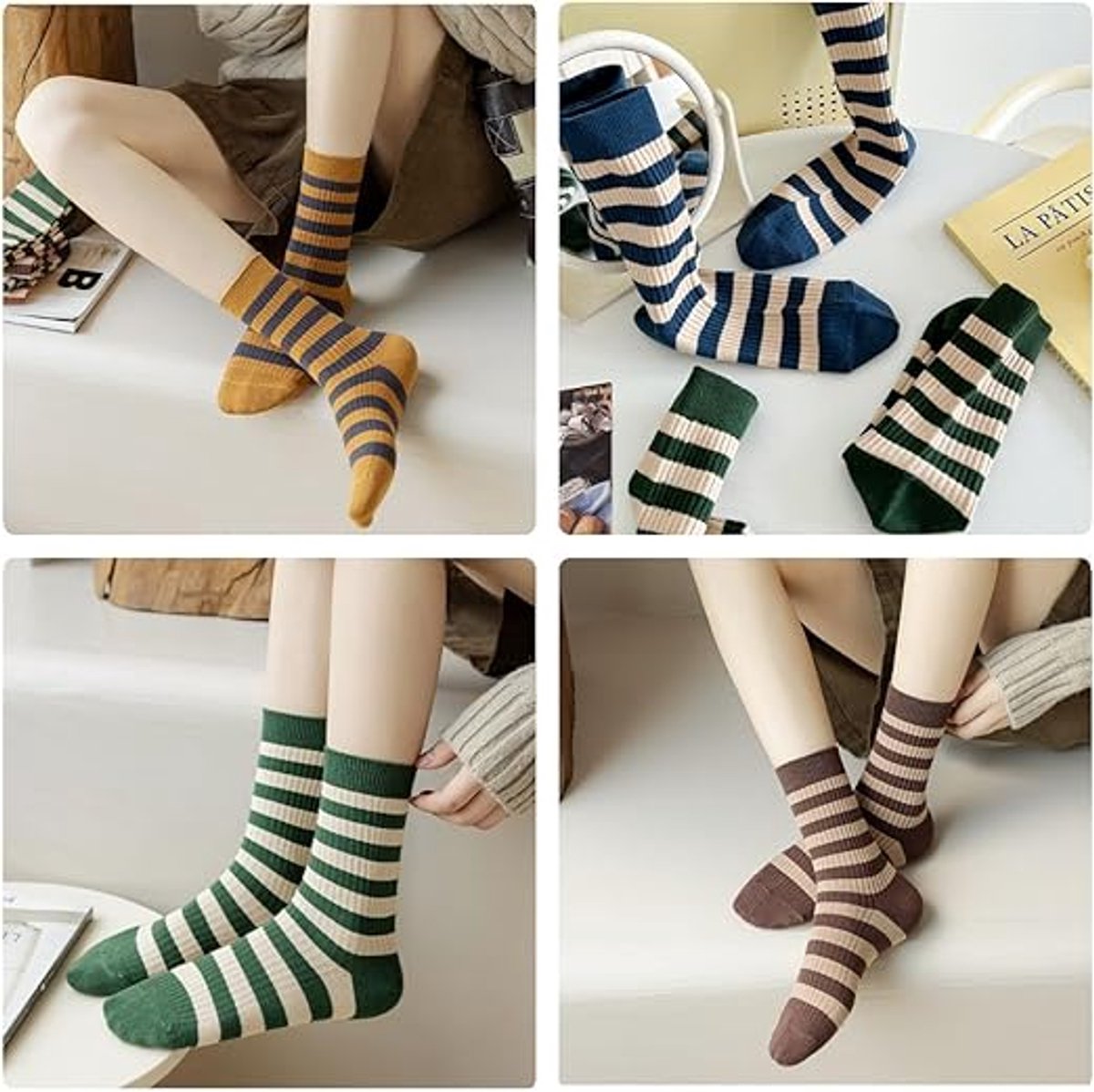 Socks - 5 Pairs of socks - Value pack women's socks Size 36/40 - Women's Socks - retro style colorful striped socks - stockings - Women's Socks Solid Color — image 4