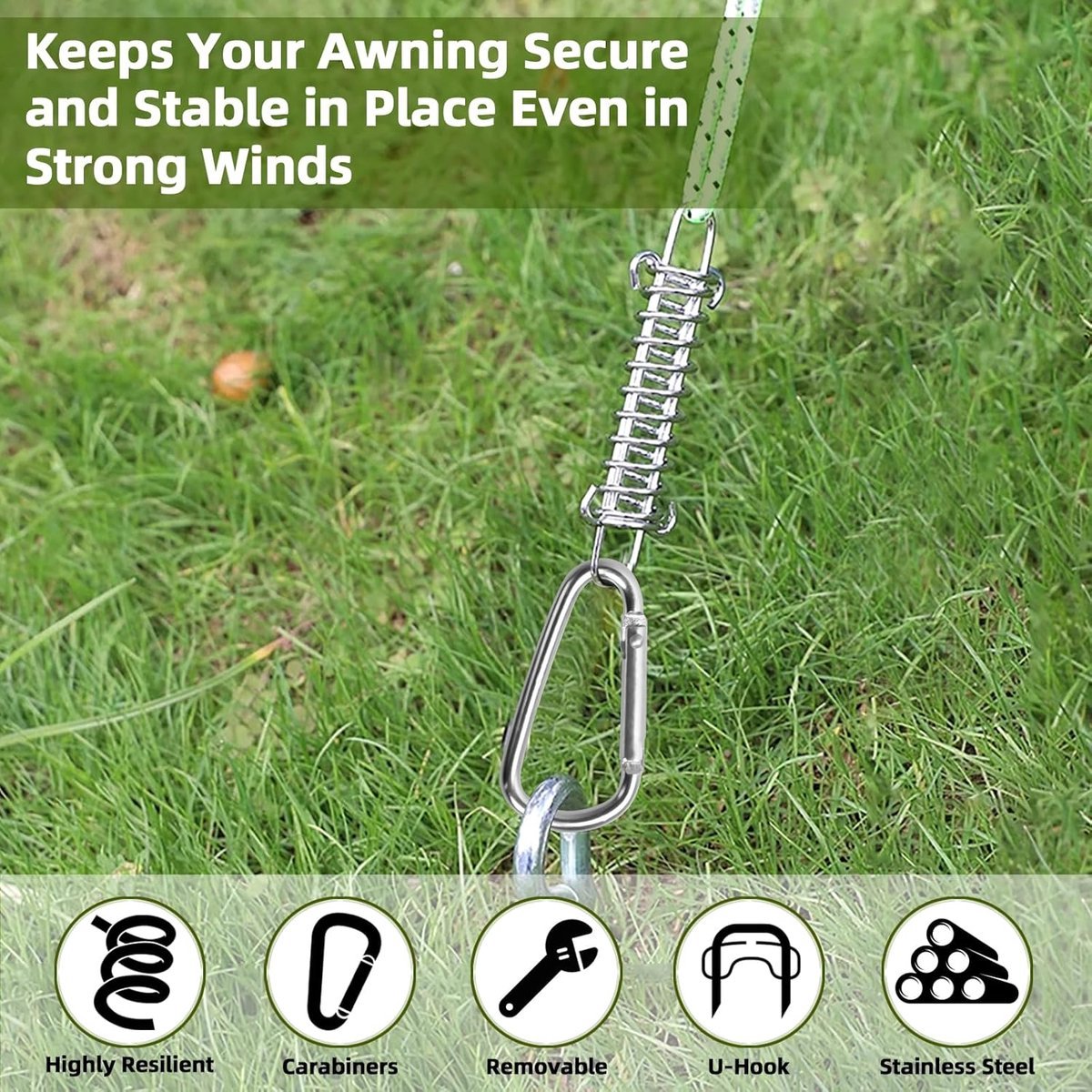 4x Tent Tension Spring - Camping Tent - Tension Spring - Sun Sail - Awning Tension Springs - High-Strength Spring Buckle - Mounting Accessories for — image 4