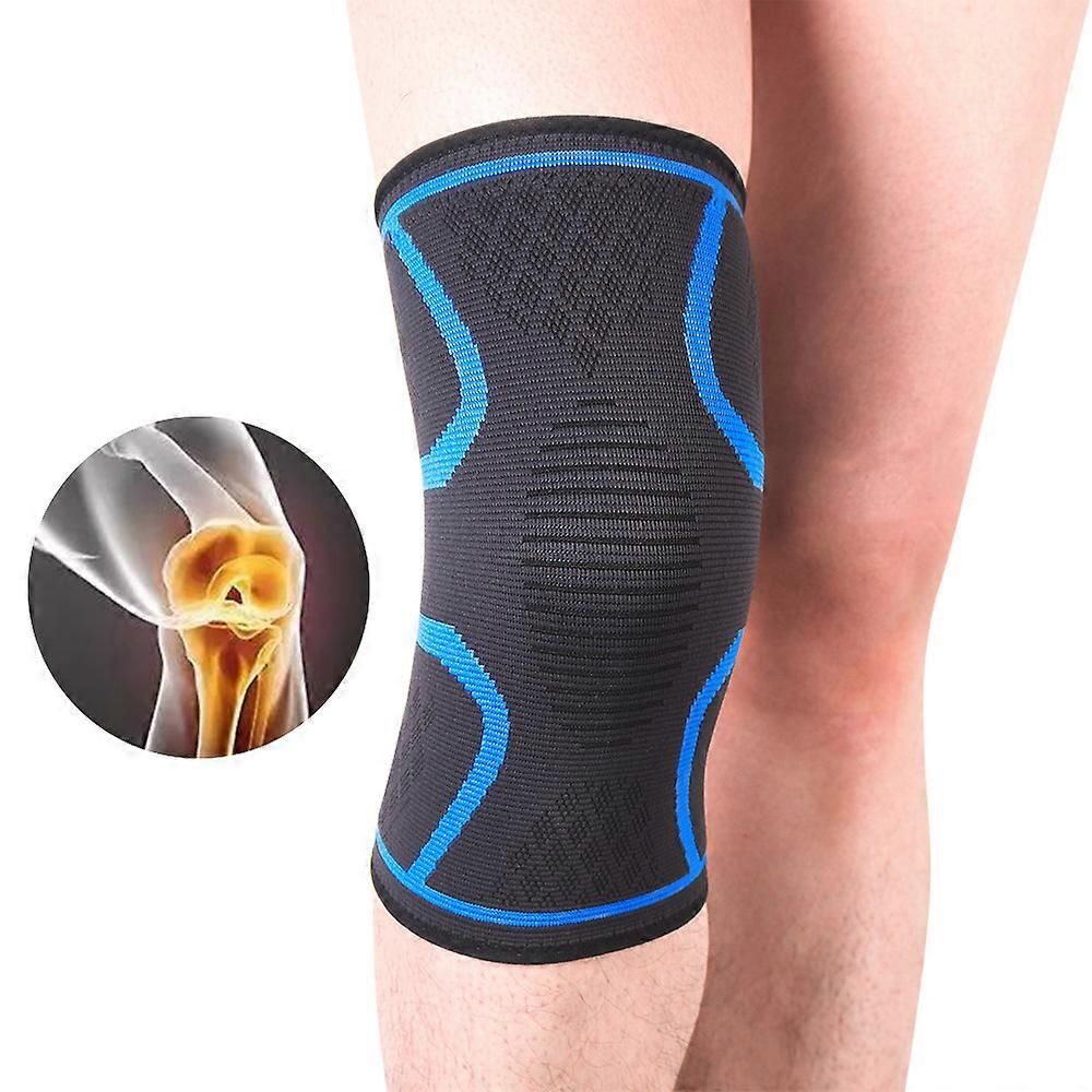 Sports Knee Support Pad Breathable Anti-Slip Compression Knee Sleeve for Running Cycling Gym Fitness Basketball - Blue L
