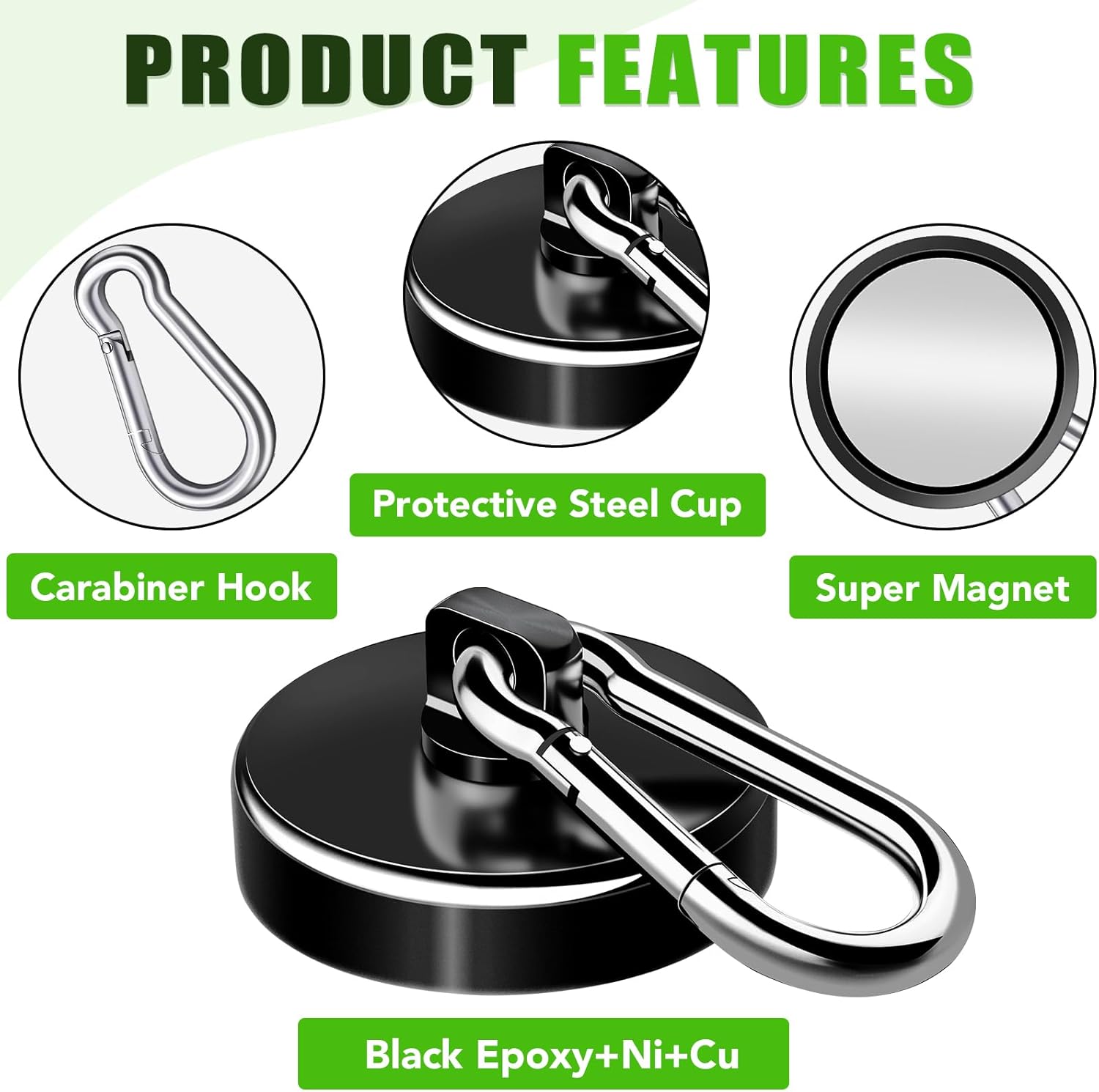 Carabiner Magnetic Hooks, 90LBS Strong Black Magnetic Hooks Heavy Duty with Swivel Carabiner Hook, Great for Hanging for Cruise, Garage, Kitchen, Refrigerator — image 5