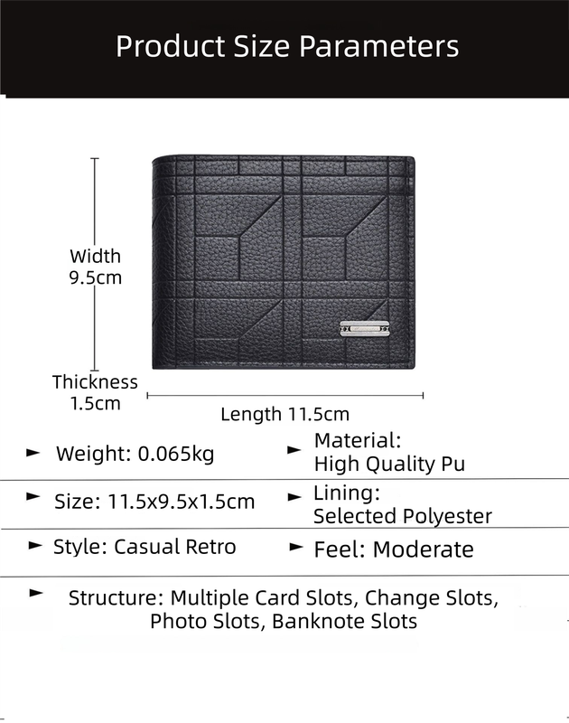 2-Pack Black Men's Ultra-Thin PU Leather Wallet - Compact & Stylish Bi-fold Purse with Multiple Card Slots โ image 4