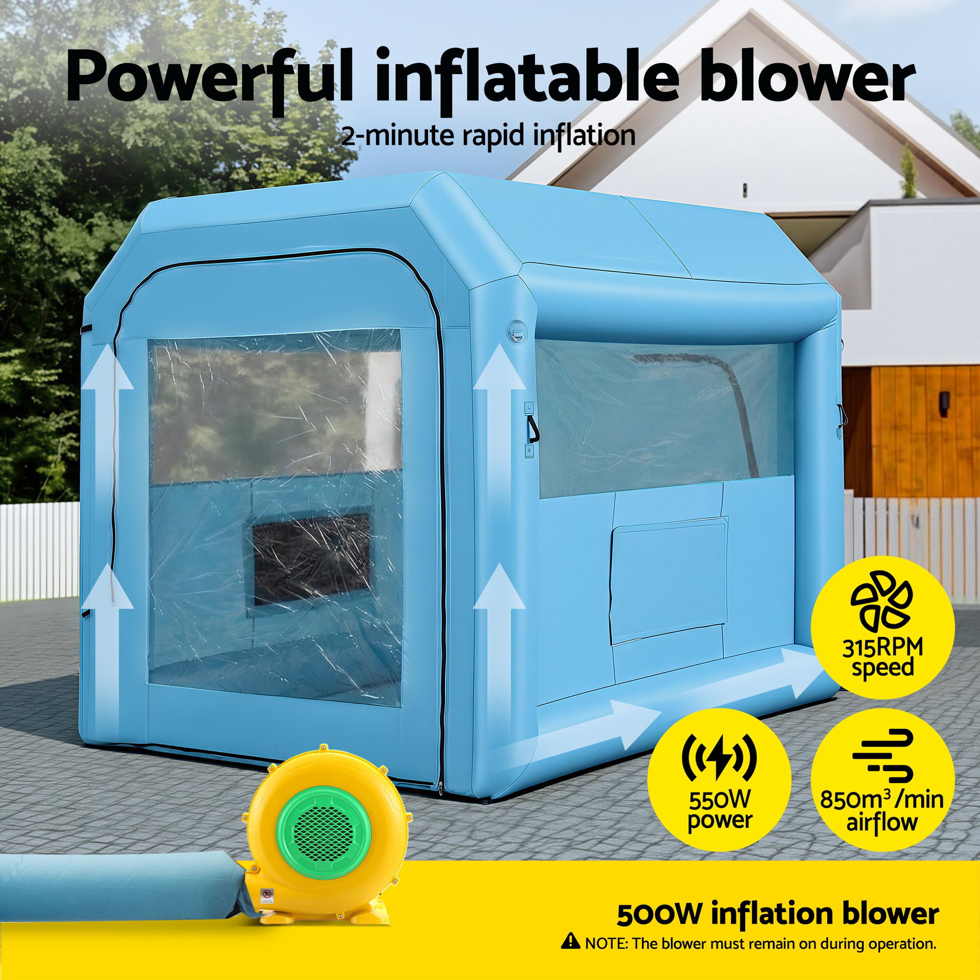 Giantz Inflatable Paint Booth 2.5X2.5X3M Inflatable Spray Booth with 550W Powerful Blower and Air Filter System, Round Roof with Light Hook, for Painting โ image 6