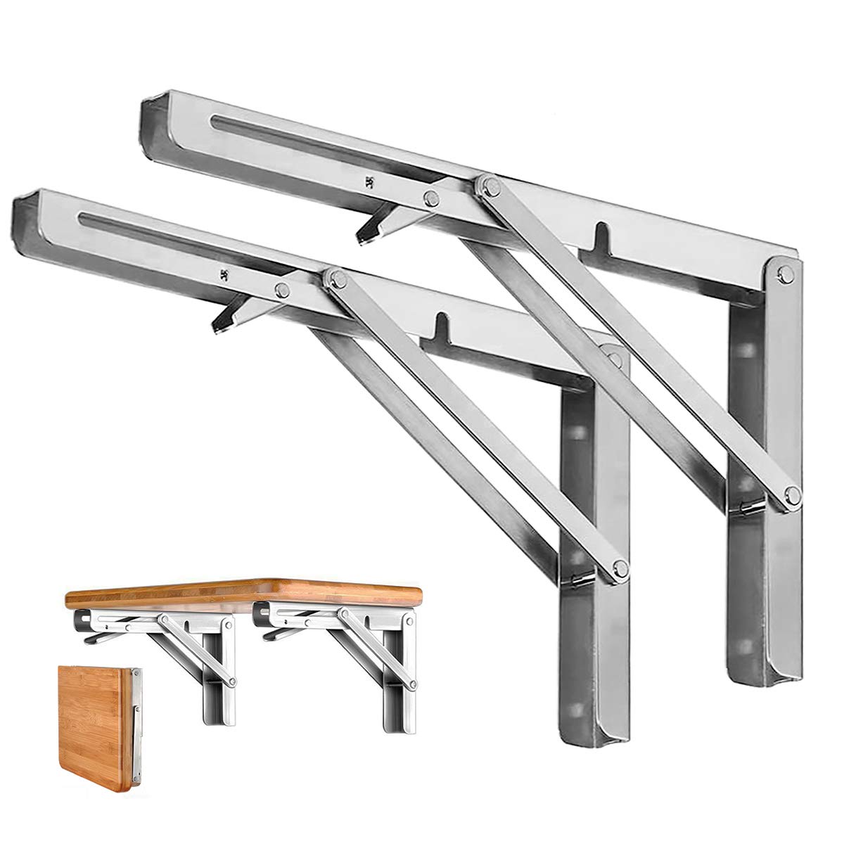 Heavy-Duty Foldable Wall Shelf Brackets – 2-Pack 304 Stainless Steel Triangular Supports with One-Click Release, 550 lb Capacity Each, for Kitchen, Garage, RV