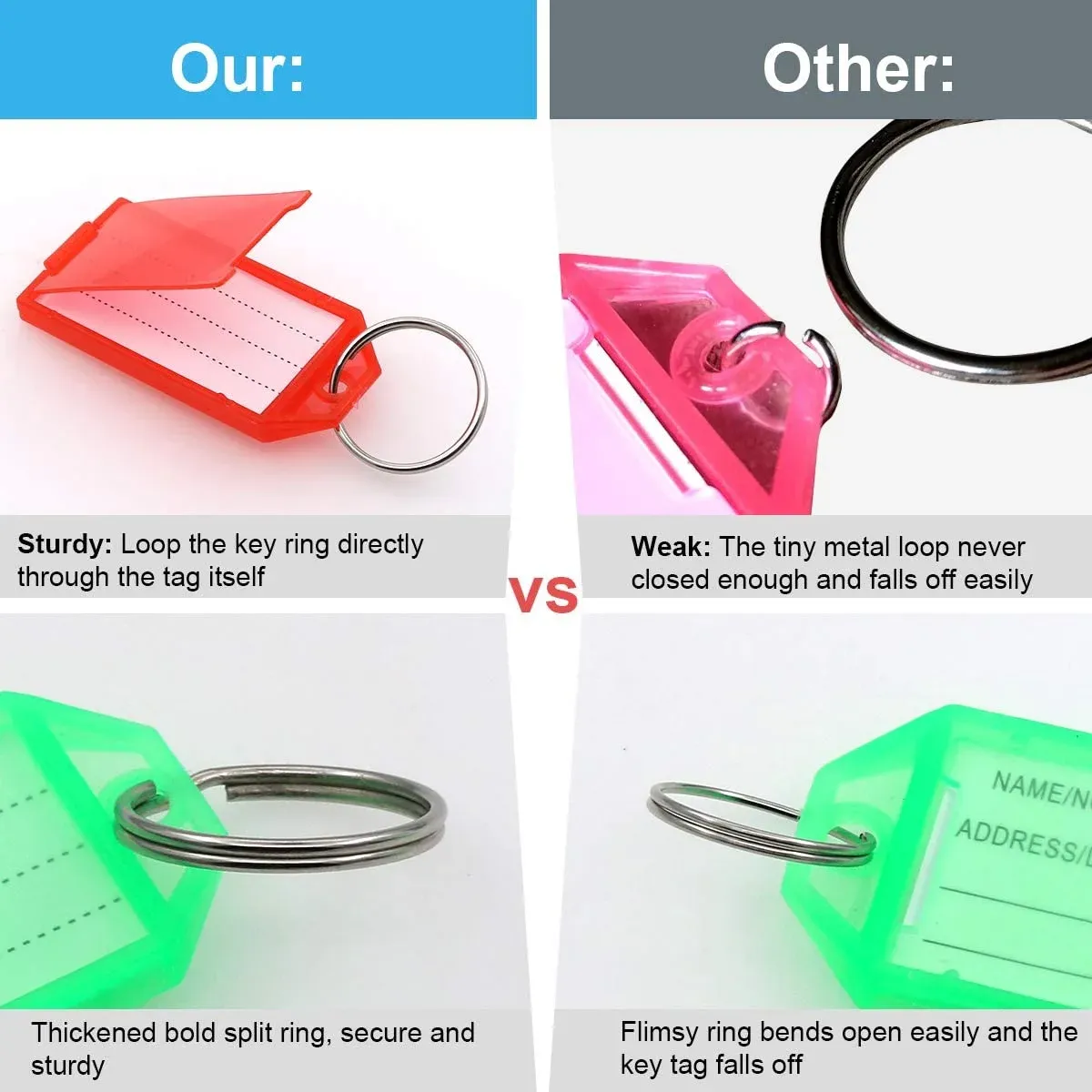 60 Pack Plastic Key Tags with Label Window for Key Organization and Identification, Assorted Colors, Durable Plastic Construction — image 2