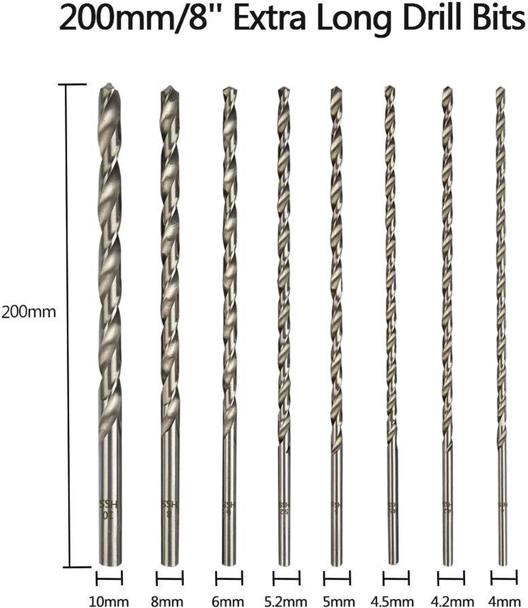8 pieces twist drills HSS long wood twist drill set - diameters 4 mm 42 mm 45 mm 5 mm 52 mm 6 mm 8 mm 10 mm — image 4