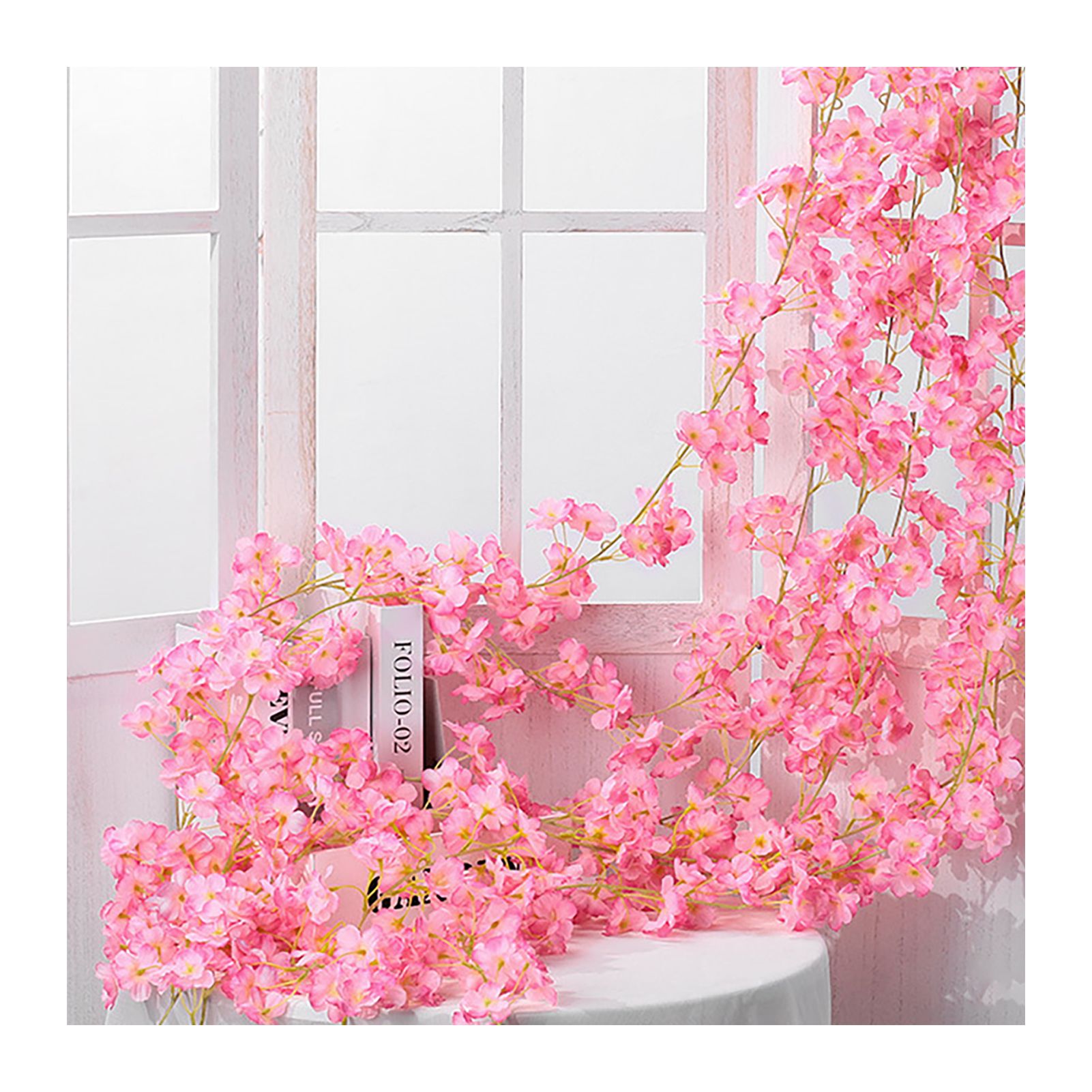 Artificial Flower Rattan Single 1.8m 135pcs Flowers Head Vivid Decorative Silk Plastic Hanging Fake Rattan for Decoration Deep Pink — image 3