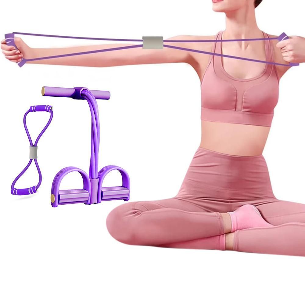 6 Tube Pedal Ankle Puller Fitness Exercise Rope with 8 Shape Resistance Band - Purple — image 4