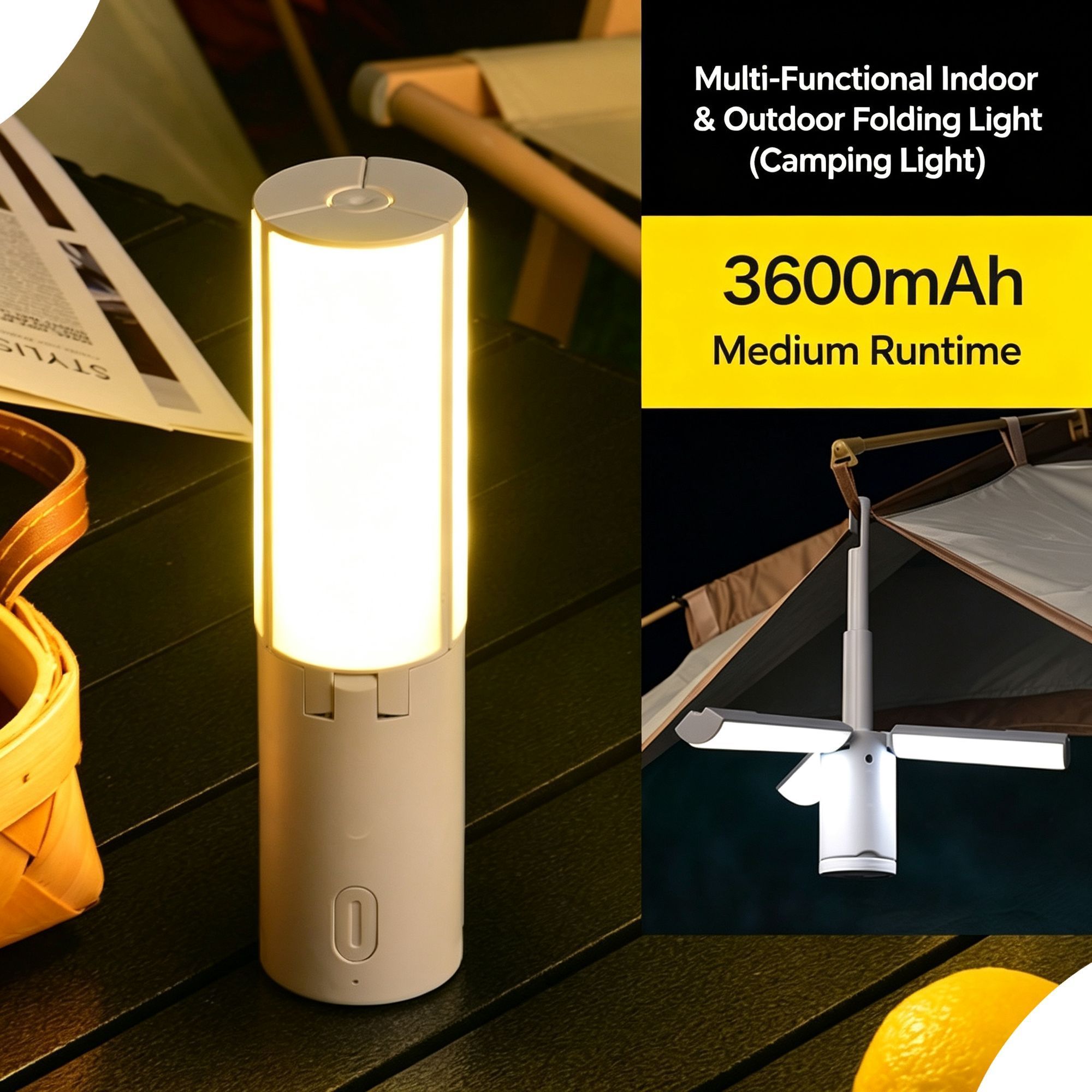 Multifunctional Foldable Camping Light, Waterproof Tent Ceiling Lamp, Christmas & Halloween Backyard Party Decor Light, Hanging & Handheld Dual‑use Outdoor